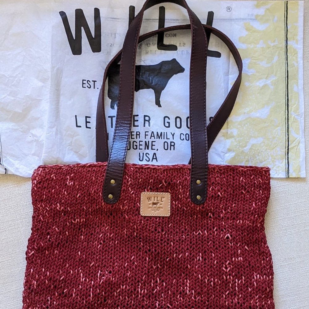 New! $225 XL Will Leather Goods Woven Braided Leather Tote Bag - Perf Condition